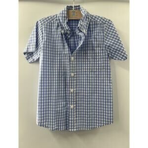 Orient Express Boy’s Short Sleeve Button Up Shirt Blue White Check Size 4